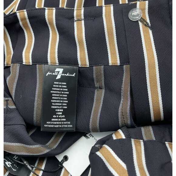 7 For All Mankind Wide Leg High Rise Navy & Gold Striped Paperbag Pants Med NWT - Picture 8 of 11